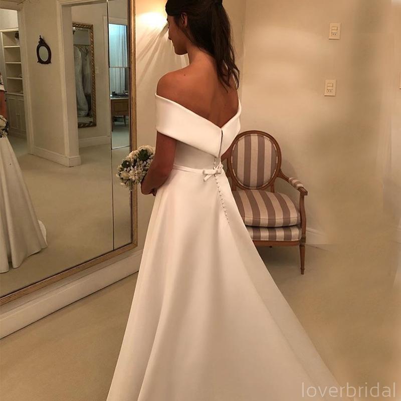 Off Shoulder Simple Satin A-line Cheap Wedding Dresses Online, Cheap Bridal Dresses, WD512