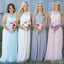 Off Shoulder Small Round Neck Top Lace Different Colors Chiffon Floor-Length Cheap Maxi Bridesmaid Dresses, WG110