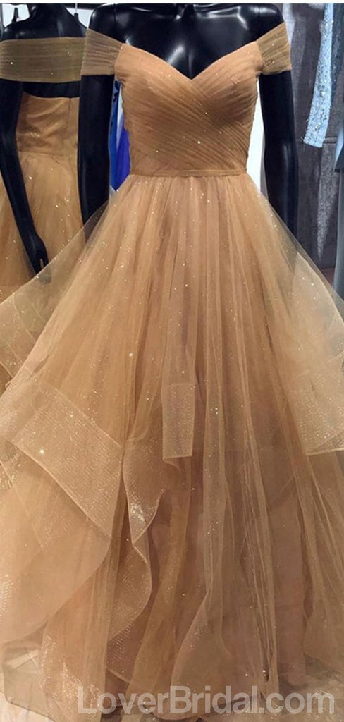 Off Shoulder Sparkly Tulle Long Evening Prom Dresses, Cheap Custom Party Prom Dresses, 18593