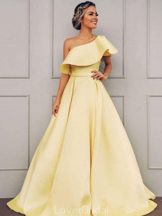 One Shoulder Simple Yellow Cheap Long Evening Prom Dresses, Evening Party Prom Dresses, 12155
