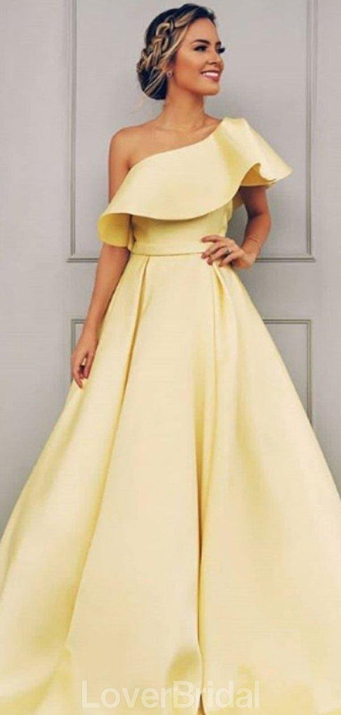 One Shoulder Simple Yellow Cheap Long Evening Prom Dresses, Evening Party Prom Dresses, 12155