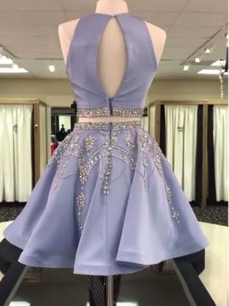 Open Back Grey Beaded Two Pieces Homecoming Dresses 2018, CM460