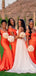 Orange Mermaid Off Shoulder V-neck Long Bridesmaid Dresses Gown Online,WG946