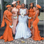 Orange Mermaid One Shoulder Cheap Long Bridesmaid Dresses,WG1337
