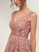 Pink A-line Backless V-neck Long Prom Dresses Online,Dance Dresses,12435