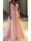 Pink A-line Spaghetti Straps V-neck Cheap Long Prom Dresses Online,12720