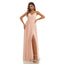 Pink A-line Spaghetti Straps V-neck Side Slit Cheap Long Bridesmaid Dresses,WG1424