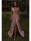 Pink A-line Straps High Slit Cheap Long Prom Dresses Online, Dance Dresses,12431