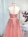Pink Halter A-line Sleeveless Long Prom Dresses Online,Dance Dresses,12481