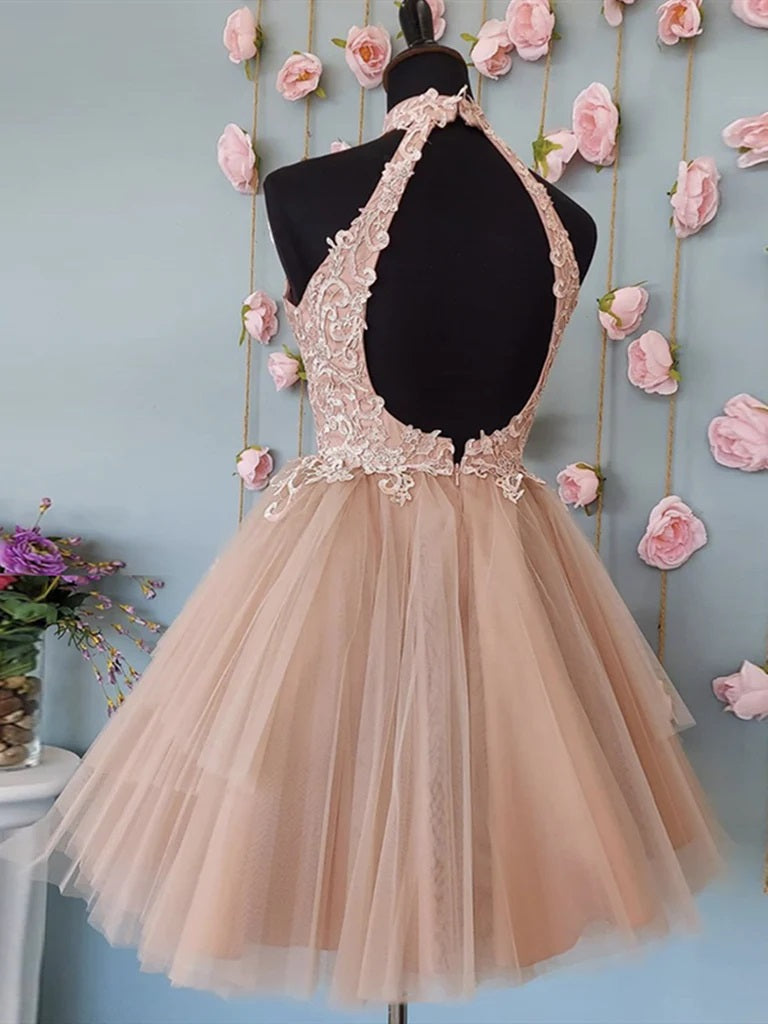 Pink Halter Backless Short Homecoming Dresses,Cheap Short Prom Dresses,CM878