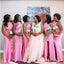 Pink Mermaid Halter Side Slit Cheap Long Bridesmaid Dresses,WG1349