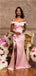 Pink Mermaid Off Shoulder High Slit Cheap Long Bridesmaid Dresses,WG1112