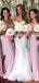 Pink Mermaid Off Shoulder V-neck Cheap Long Bridesmaid Dresses,WG1130