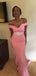 Pink Mermaid Off Shoulder V-neck Cheap Long Bridesmaid Dresses,WG1260