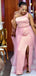 Pink Mermaid One Shoulder Side Slit Cheap Long Bridesmaid Dresses,WG1400