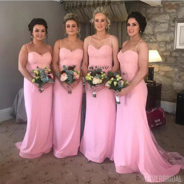 Pink Mermaid Spaghetti Straps Cheap Long Bridesmaid Dresses Online,WG1013