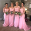 Pink Mermaid Spaghetti Straps Cheap Long Bridesmaid Dresses Online,WG1013