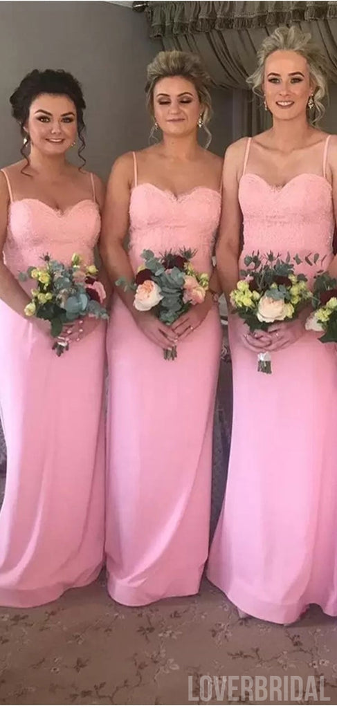 Pink Mermaid Spaghetti Straps Cheap Long Bridesmaid Dresses Online,WG1013