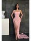 Pink Mermaid Sweetheart High Slit Cheap Long Prom Dresses Online,12689