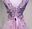 Pink See Through V Neck A-line Tulle Long Evening Prom Dresses, 17616