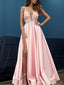 Pink Spaghetti Straps Side Slit Long Evening Prom Dresses, Cheap Custom Sweet 16 Dresses, 18552