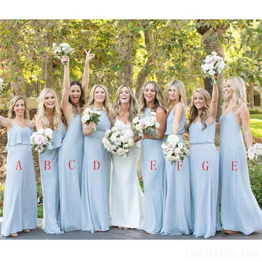 Popular Mismatched Blue Chiffon Floor Length Cheap Long Bridesmaid Dresses Online, WG567
