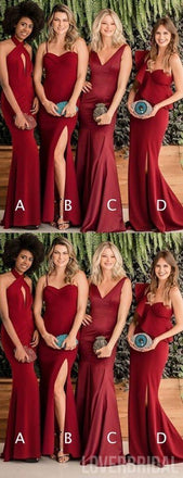 Popular Mismatched Dark Red Mermaid Cheap Long Bridesmaid Dresses Online, WG559