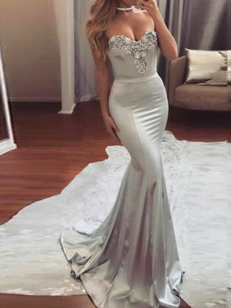 Popular Silver Sweetheart Mermaid Long Evening Prom Dresses, 17701