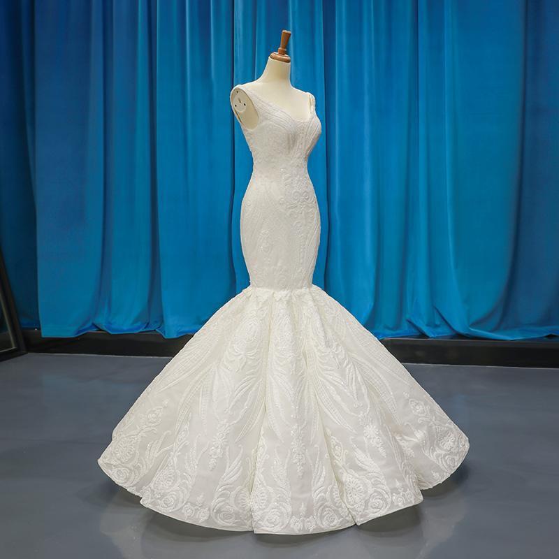 Popular V Neck Lace Mermaid Wedding Dresses, Cheap Wedding Gown, WD724
