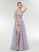 Purple A-line V-neck See Through High Slit Long Party Prom Dresses Online,12366