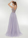 Purple A-line V-neck See Through High Slit Long Party Prom Dresses Online,12366