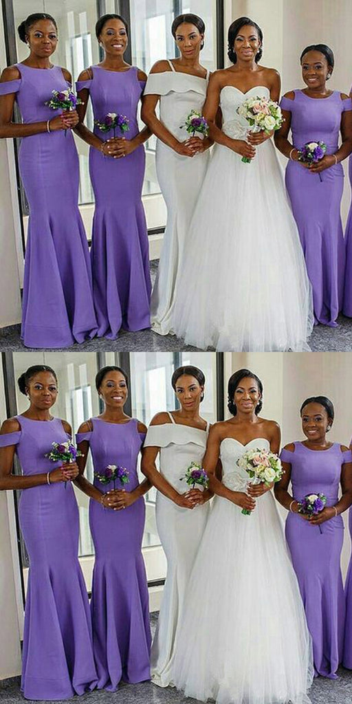 Purple Mermaid Off Shoulder Cheap Long Bridesmaid Dresses,WG1240