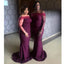Purple Mermaid Off Shoulder Long Sleeves Cheap Bridesmaid Dresses,WG1273