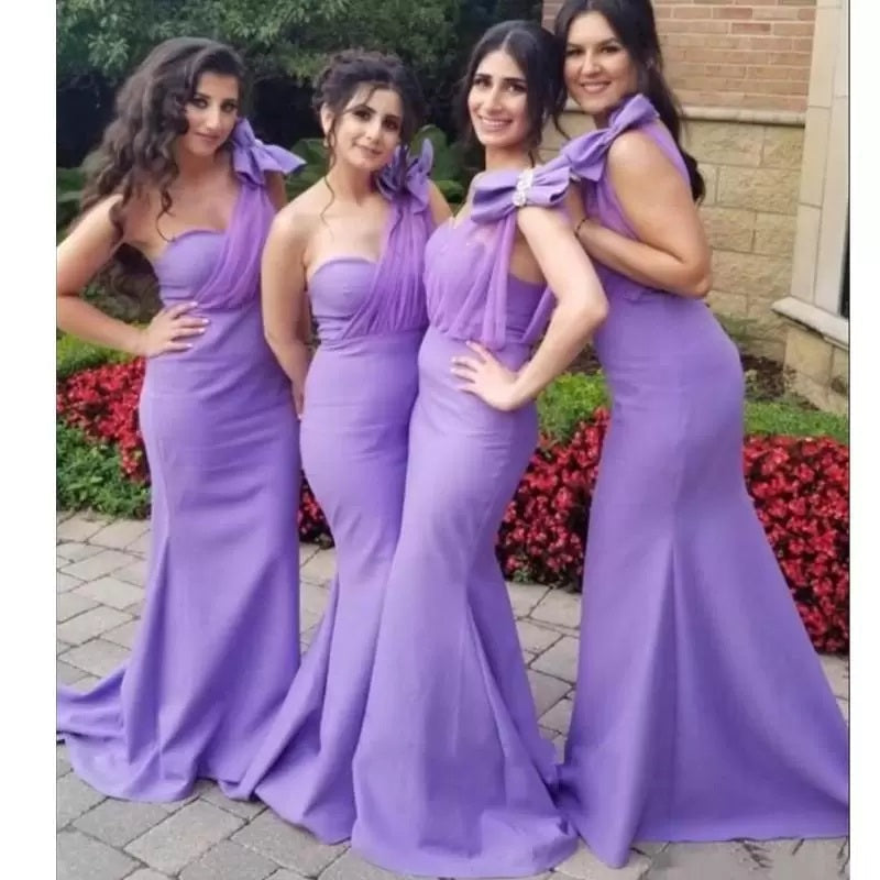 Purple Mermaid One Shoulder Cheap Long Bridesmaid Dresses,WG1271