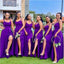 Purple Mermaid Straps Side Slit Cheap Long Bridesmaid Dresses Online,WG1002