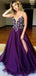 Purple Spaghetti Straps Side Slit Heavily Beaded Long Evening Prom Dresses, Cheap Sweet 16 Dresses, 18342