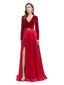 Red A-line Long Sleeves High Slit V-neck Cheap Prom Dresses Online,12580