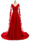 Red A-line Long Sleeves V-neck Cheap Prom Dresses Online,Dance Dresses,12388