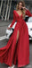 Red A-line Long Sleeves V-neck High Slit Cheap Long Prom Dresses Online,12602