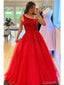 Red A-line One Shoulder Cheap Long Prom Dresses, Evening Party Dresses,12665