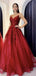 Red A-line Spaghetti Straps V-neck Cheap Long Prom Dresses Online,12529