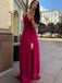 Red A-line Spaghetti Straps V-neck High Slit Long Prom Dresses Online,12441