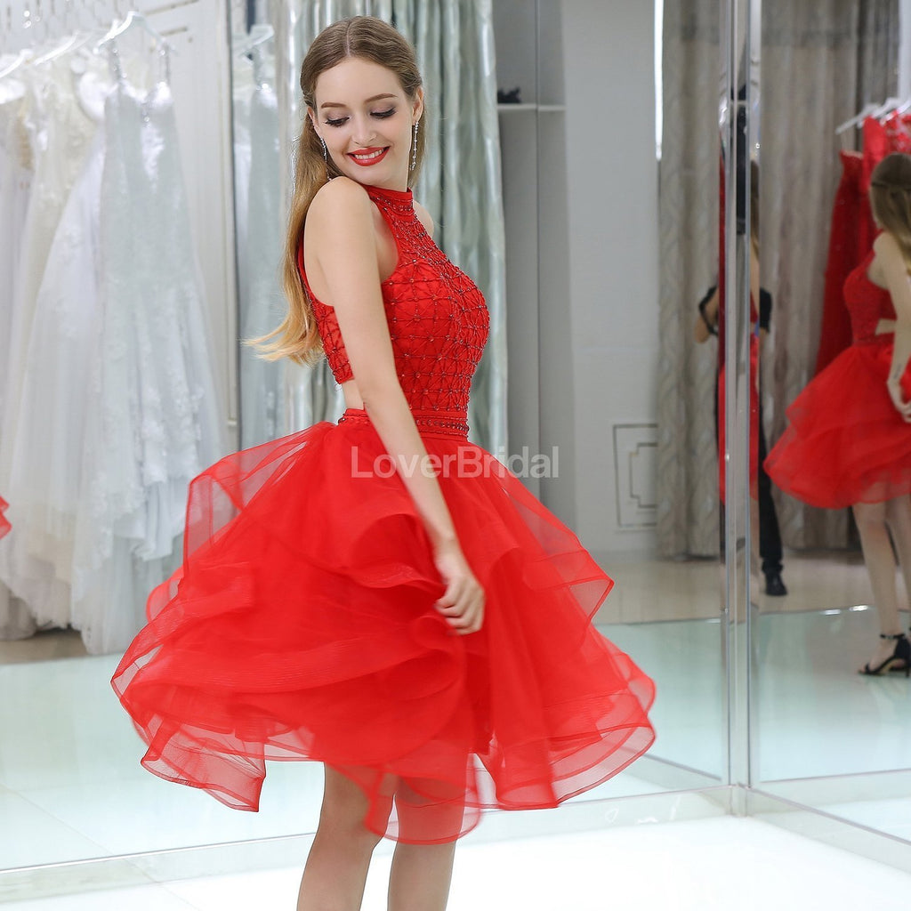 Red Halter Beaded Cheap Homecoming Dresses Online, Cheap Short Prom Dresses, CM804