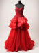 Red Lace Beaded Ruffles A-line Long Evening Prom Dresses, Evening Party Prom Dresses, 12306