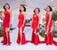 Red Mermaid One Shoulder High Slit Cheap Long Bridesmaid Dresses,WG1431