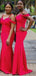 Red Mermaid Spaghetti Straps Off Shoulder Long Bridesmaid Dresses Gown Online,WG944
