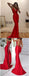 Red Mermaid Spaghetti Straps V-neck Backless Long Prom Dresses Online,12437