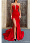 Red Mermaid Sweetheart V-neck High Slit Cheap Long Prom Dresses,12664