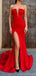 Red Mermaid Sweetheart V-neck High Slit Cheap Long Prom Dresses,12664