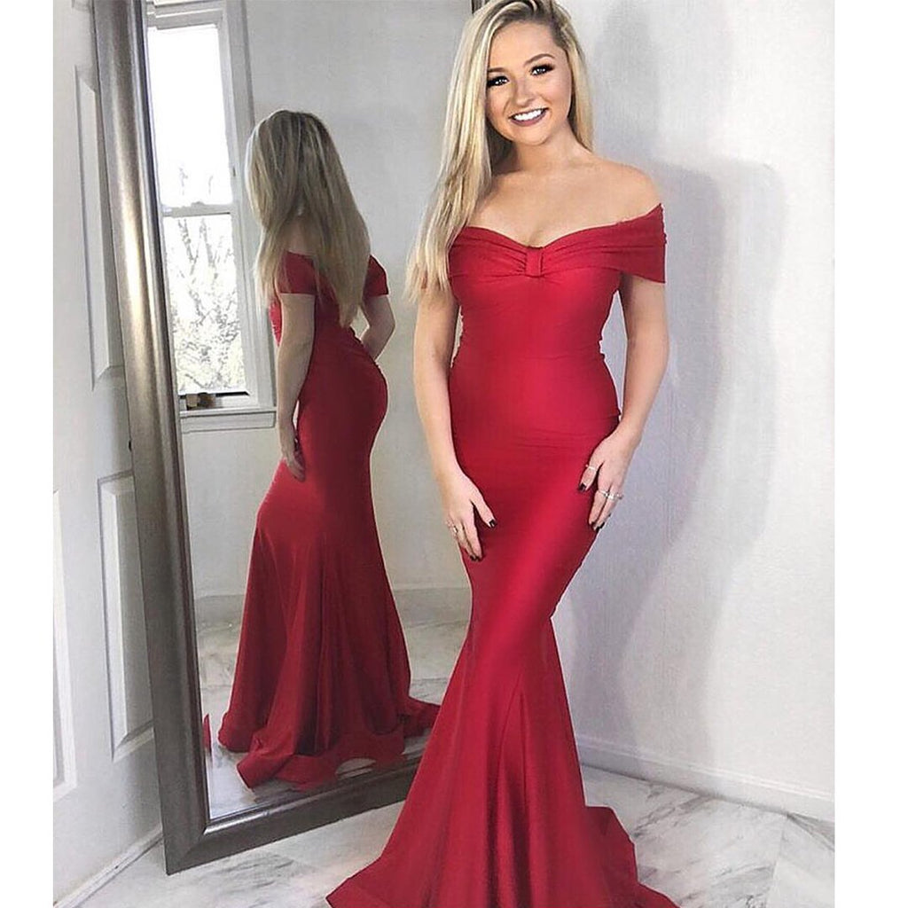 Red Sexy Mermaid Off Shoulder Sweetheart Bridesmaid Dresses Gown Online,WG926